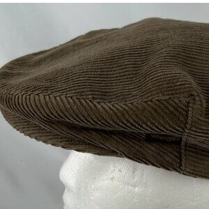 Vintage Wrangler Dark Brown Corduroy Flat Newsboy Cap Hat Sz Large Snap Korea